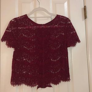 Topshop red lace blouse size 6